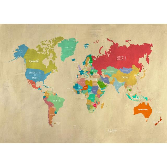 Modern Map of the World by Joannoo - Wrapped Canvas Painting Longshore Tides Size: 70cm H x 100cm W x 4cm D on Productcaster.