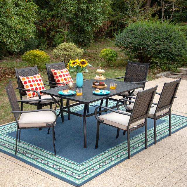 Alyah Rectangular 7 - Piece 6 - Person 152.4Cm L Outdoor Table Set Blue Elephant on Productcaster.