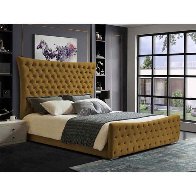 Plexa Bed Double Plush Velvet Grey Envisage Trade Size: Kingsize (5'), Colour: Mustard on Productcaster.