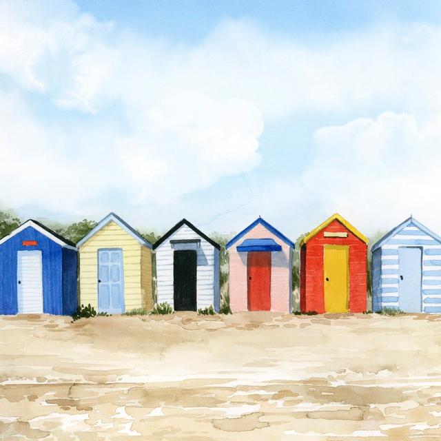 Beach Huts I By Grace Popp - Wrapped Canvas Painting Print House of Hampton Size: 91cm H x 91cm W on Productcaster.