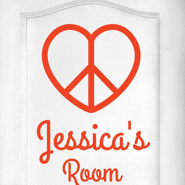 Personalised Love Peace Heart Door Room Wall Sticker Maturi Colour: Orange, Customize: Yes on Productcaster.