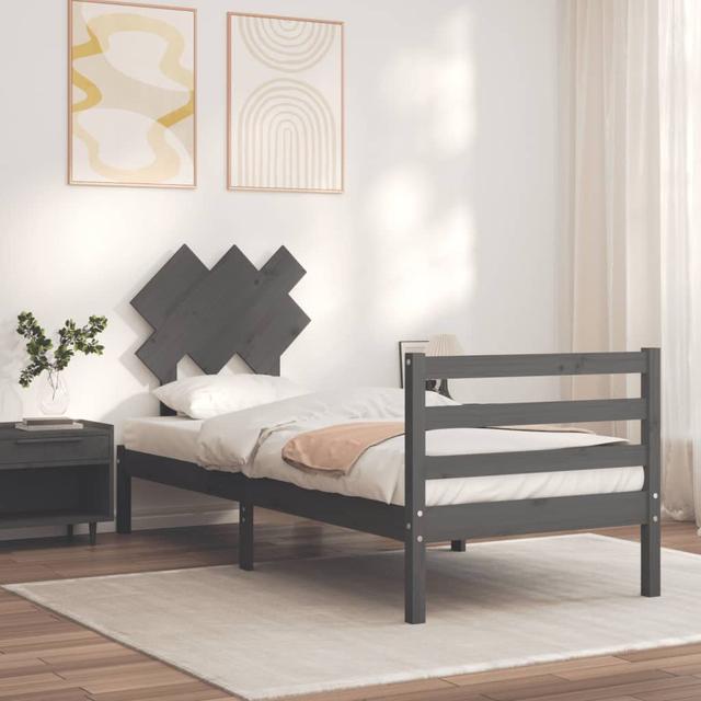 Llana Small Double (4') Solid Wood Bed 17 Stories Size: European Single (90 x 200cm), Colour: Grey on Productcaster.