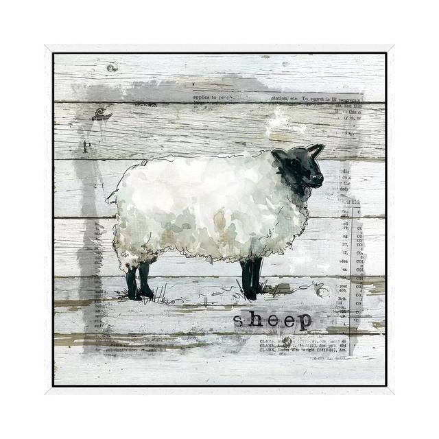 Farmhouse Collage Sheep by Carol Robinson - Painting Print on Canvas August Grove Format: White Framed, Size: 93.98cm H x 93.98cm W x 3.81cm D on Productcaster.