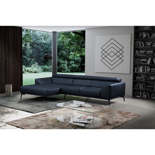 Blagovesta Genuine Semi-Aniline Leather Corner Sofa with Upholstered Frame Ivy Bronx Upholstery Colour: Dark Sky Blue, Orientation: Left Hand Facing on Productcaster.