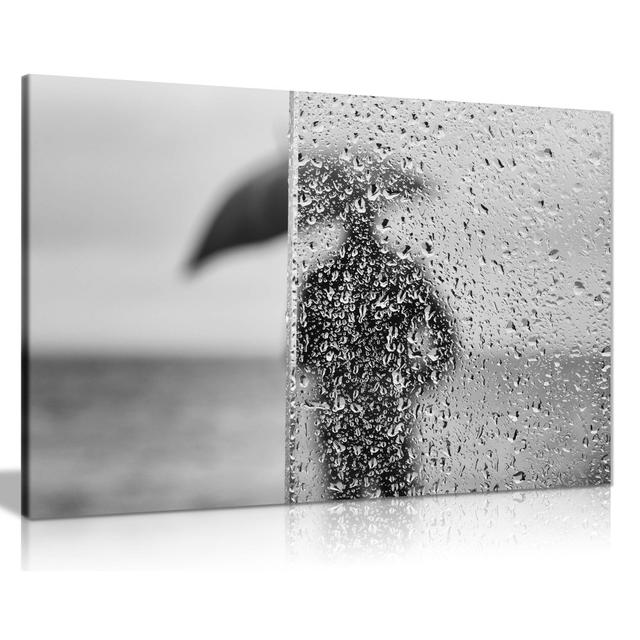 Panther Print Fine Art Prints Black & White Rainy Day Man Silhouette Artistic Framed Canvas Print, Pictures For Home Walls, Bedroom, Living Room & Bat on Productcaster.