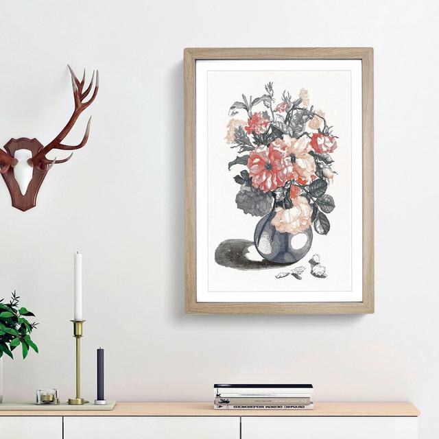 Mixed Flowers in a Glass Vase by Johan Teyler - Picture Frame Art Print East Urban Home Size: 48cm H x 36cm W x 2cm D, Frame Option: Oak Framed on Productcaster.