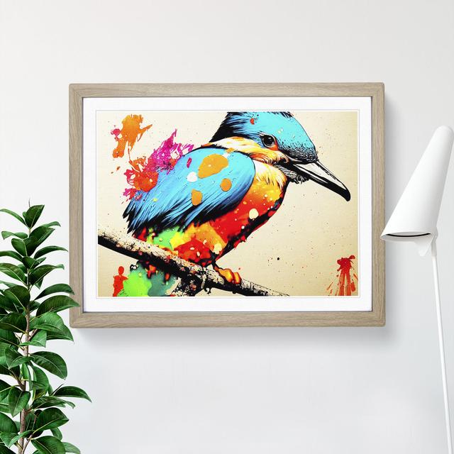 Kingfisher Bird Splashed Vol.4 Abstract - Single Picture Frame Print ClassicLiving Frame Colour: Oak, Size: 46cm H x 64cm W x 2cm D on Productcaster.