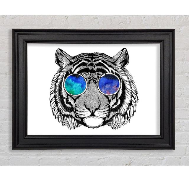 Glasses On A Tiger Hipster Framed Print Happy Larry Size: 42cm H x 59.7cm W x 8cm D on Productcaster.