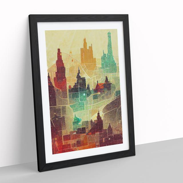 City Skyline Map No.2 - Picture Frame Graphic Art Latitude Run Size: 46cm H x 34cm W x 2cm D, Frame Colour: Black on Productcaster.