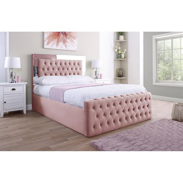 Adrionna Kingsize (5') Upholstered Bed Frame Canora Grey Colour: Pink, Size: Double (4'6) on Productcaster.