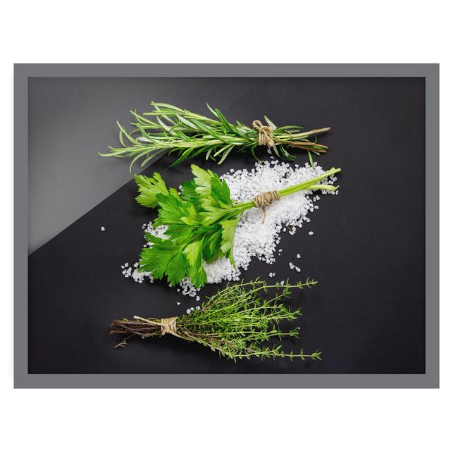 Herbs in Salt Bed Before Black - Picture Frame Graphic Art Ebern Designs Frame Option: Grey, Size: 30cm H x 40cm W x 2cm D on Productcaster.