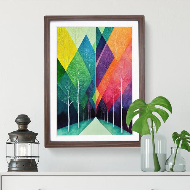 Geometric Forest Abstract - Single Picture Frame Painting Latitude Run Size: 34cm H x 25cm W x 2cm D, Frame Colour: Walnut on Productcaster.