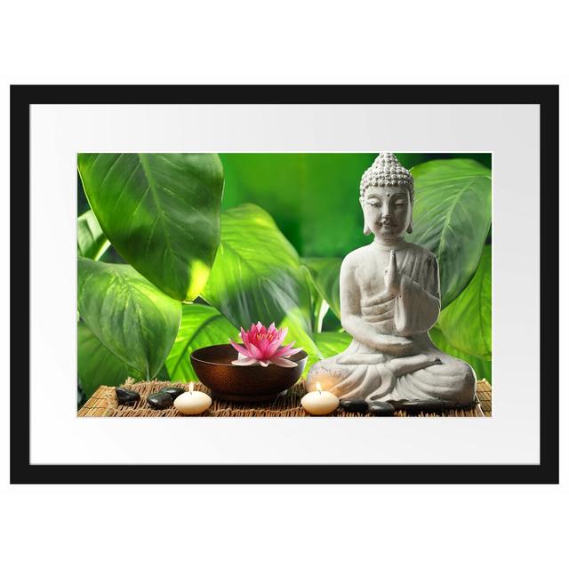 Gerahmtes Wandbild Seerose Buddha Statue East Urban Home Größe: 40 cm H x 55 cm B, Matte Farbausführung: Nicht matt on Productcaster.