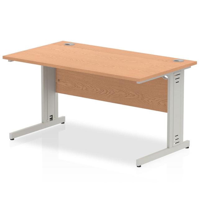 Impulse 180 Cm W Rectangular Computer Desk Inbox Zero Frame Colour: Silver, Top Colour: Oak, Size: 73cm H x 140cm W x 80cm D on Productcaster.