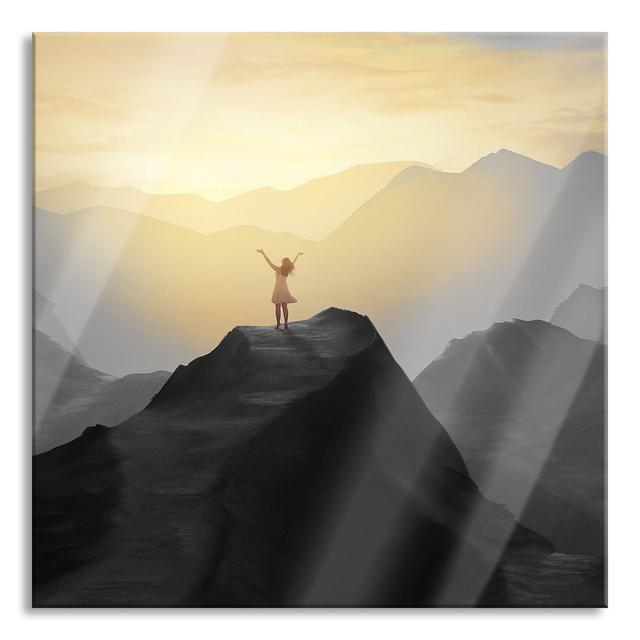 Lonely Woman On A Rocky Rift - No Frame Print on Glass Union Rustic Size: 80cm H x 80cm W x 0.4cm D on Productcaster.