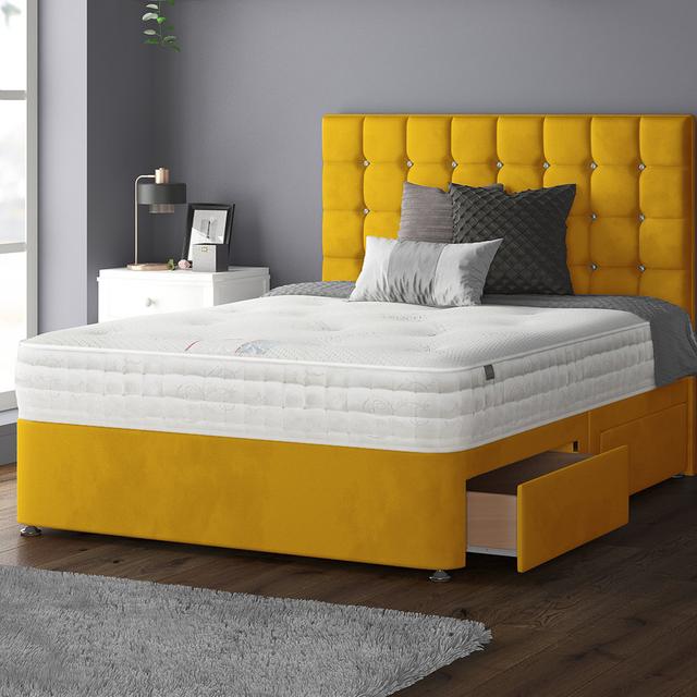 Galarza Divan Bed Base Mercer41 Size: Double (4'6), Colour: Turmeric, Storage Type: 2 Foot-end Drawers on Productcaster.