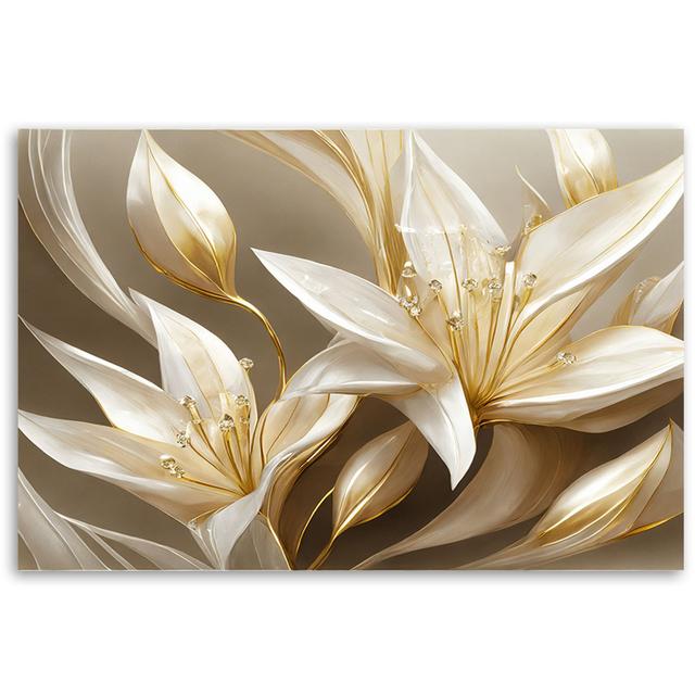 Canvas Print, Lilies In Gold - Wrapped Canvas Print ClassicLiving Size: 70cm H x 100cm W on Productcaster.