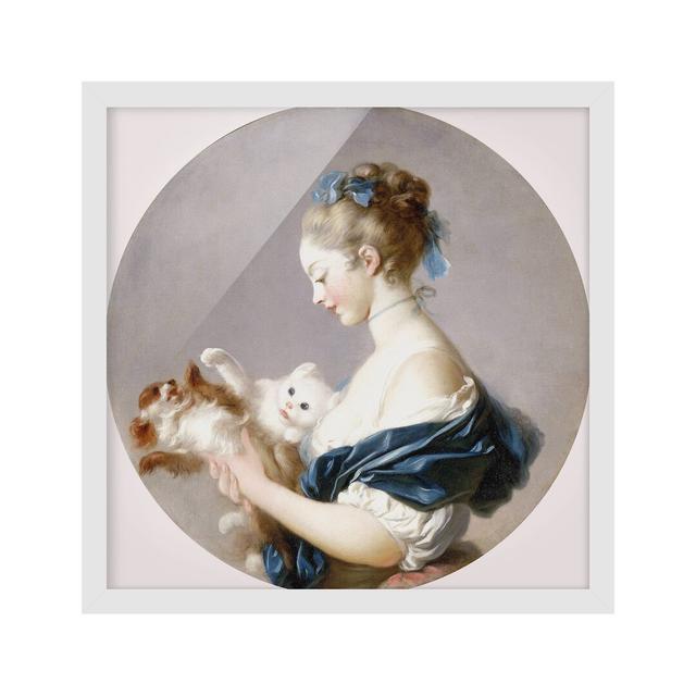 Girl with Dog by Jean-Honoré Fragonard - Picture Frame Graphic Art Astoria Grand Size: 70cm H x 70cm W x 2cm D, Frame Option: White Framed on Productcaster.