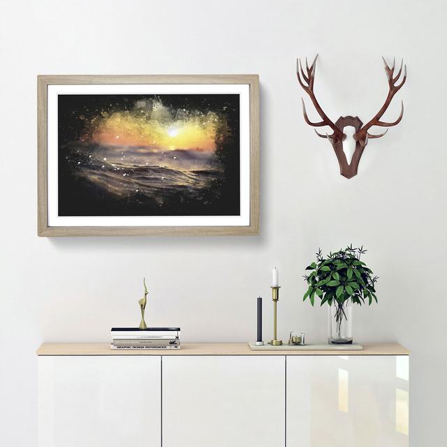 Orange Sunset Above the Waves - Picture Frame Graphic Art Print East Urban Home Size: 33cm H x 45cm W x 2cm D, Frame Option: Oak Framed on Productcaster.