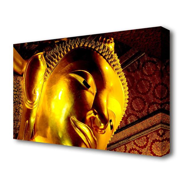 Golden Buddha Face Ethnic - Wrapped Canvas Photograph Print East Urban Home Size: 101.6 cm H x 142.2 cm W on Productcaster.