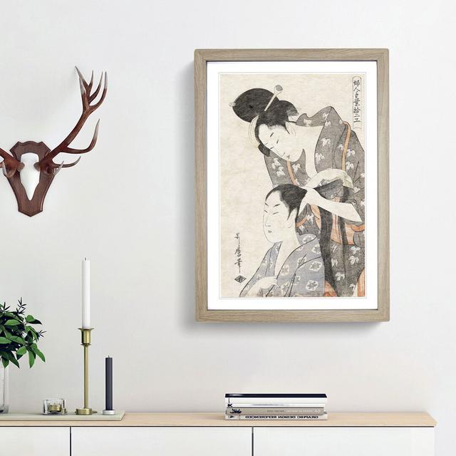 Hairdresser by Kitagawa Utamaro - Picture Frame Painting Print East Urban Home Frame Option: Oak Framed, Size: 65cm H x 48cm W x 2cm D on Productcaster.