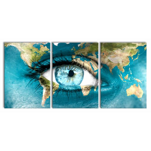 The Earth on a Face Graphic Art Print on Canvas - 3 Piece Wrapped Canvas Photograph Print Set East Urban Home Size: 210 cm H x 100 cm W x 2.4 cm D on Productcaster.