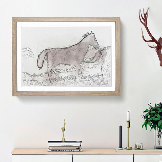 Horses in the Mist in Abstract - Picture Frame Graphic Art Print East Urban Home Size: 62cm H x 87cm W x 2cm D, Frame Option: Oak Framed on Productcaster.