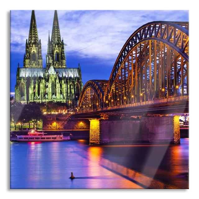 Hohenzollern Bridge at Night - Unframed Photograph on Glass Ebern Designs Size: 70cm H x 70cm W x 0.4cm D on Productcaster.