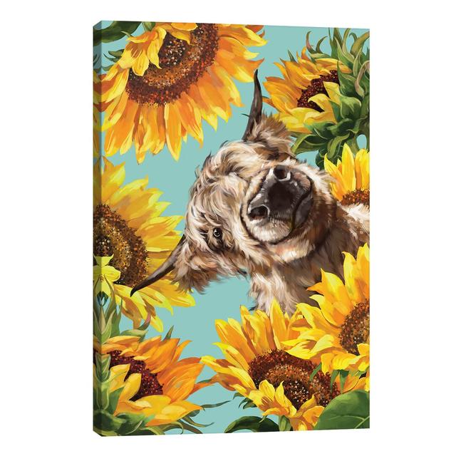 Highland Cow with Sunflower - Graphic Art Print on Canvas Brambly Cottage Size: 101.6cm H x 66.04cm W x 3.81cm D, Frame Option: No Frame on Productcaster.