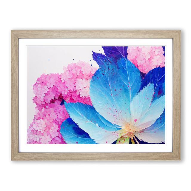 Hydrangea Flower Splash Vol.2 - Picture Frame Painting Marlow Home Co. Size: 34cm H x 46cm W x 2cm D, Frame Colour: Oak on Productcaster.