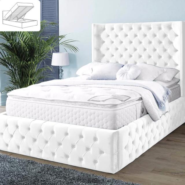 Vortex Upholstered Ottoman Storage Bed Frame Britainsleep Size: Double (4'6), Colour: White on Productcaster.