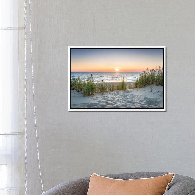 Beautiful Sunset at the Beach by Jan Becke - Photograph Print on Canvas House of Hampton Size: 45.72cm H x 66.04cm W x 3.81cm D, Format: White Framed on Productcaster.