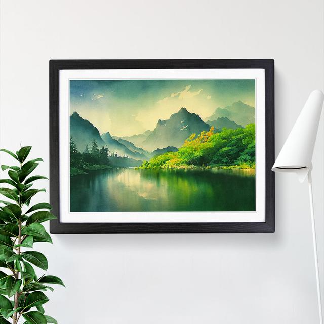 Watercolour River Mountains - Picture Frame Graphic Art Alpen Home Format: Black, Size: 25cm H x 34cm W on Productcaster.