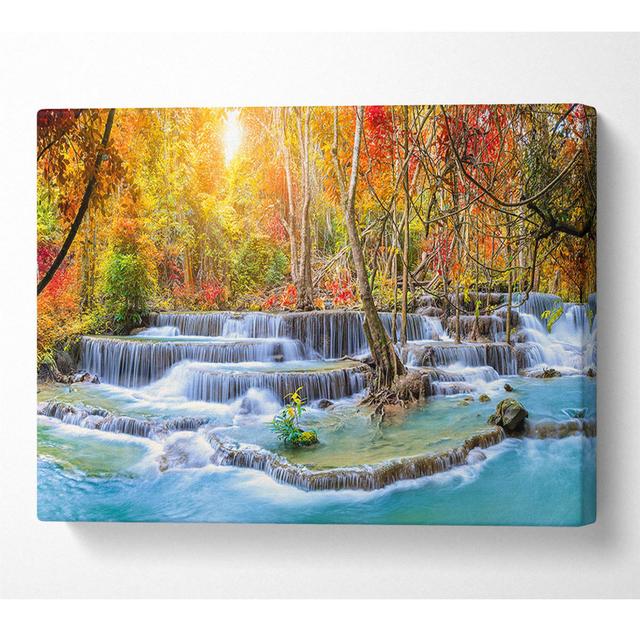 Waterfall Forest Sunset - Wrapped Canvas Photograph Alpen Home Size: 66cm H x 106.6cm W on Productcaster.