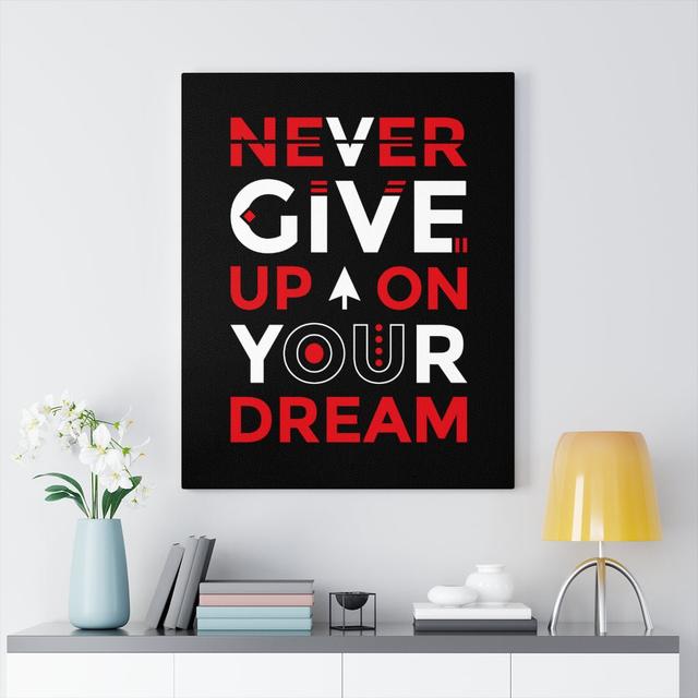 Never Give up on Your Dream - Wrapped Canvas Typography Blue Elephant on Productcaster.