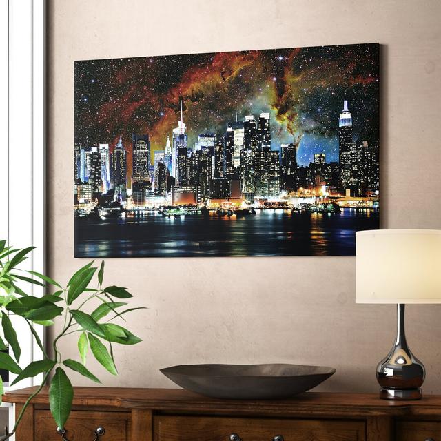 New York City, New York Nebula Skyline' Graphic Art Print on Wrapped Canvas Wade Logan Size: 101.6cm H x 152.4cm W x 3.81cm D on Productcaster.