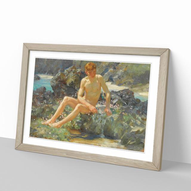 Nude Man on the Rocks by Henry Scott Tuke - Picture Frame Painting on MDF East Urban Home Size: 48cm H x 65cm W x 2cm D, Frame Option: Oak Framed on Productcaster.