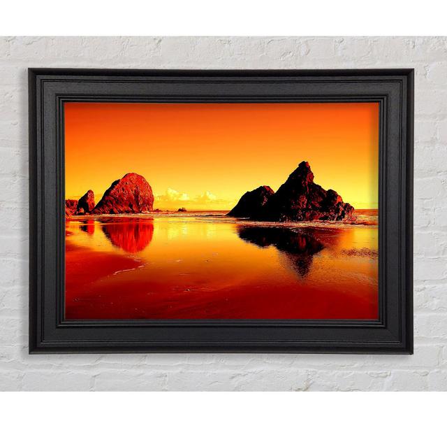 Reflections Of The Rocky Ocean Framed Print Wall Art Highland Dunes Size: 100cm H x 141.4cm W x 8cm D, Format: Black Framed Paper on Productcaster.