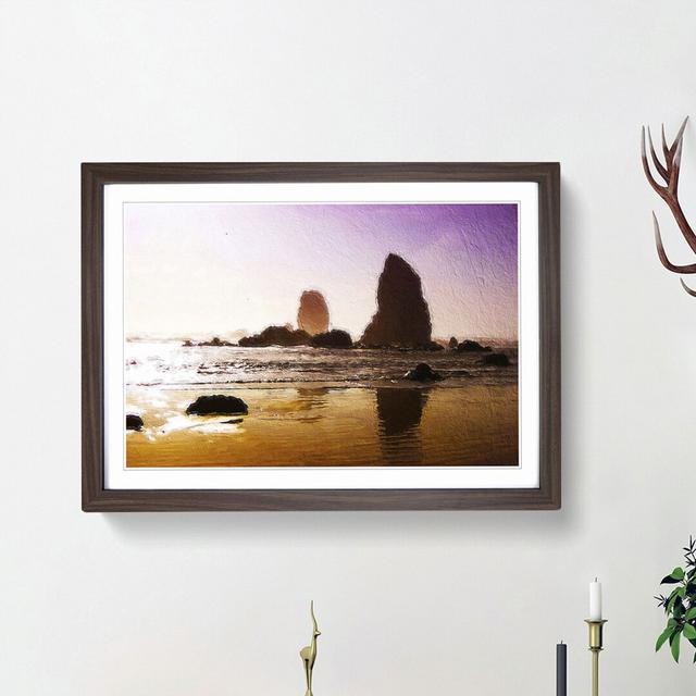 Rock Formations on a Beach in Oregon - Picture Frame Painting Print East Urban Home Frame Option: Walnut Framed, Size: 36cm H x 48cm W x 2cm D on Productcaster.