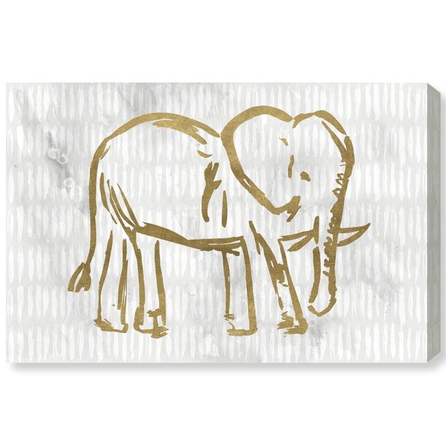 'Gold Elephant Rustic' Graphic Art Print on Canvas Oliver Gal Size: 25cm H x 38cm W x 3.8cm D on Productcaster.