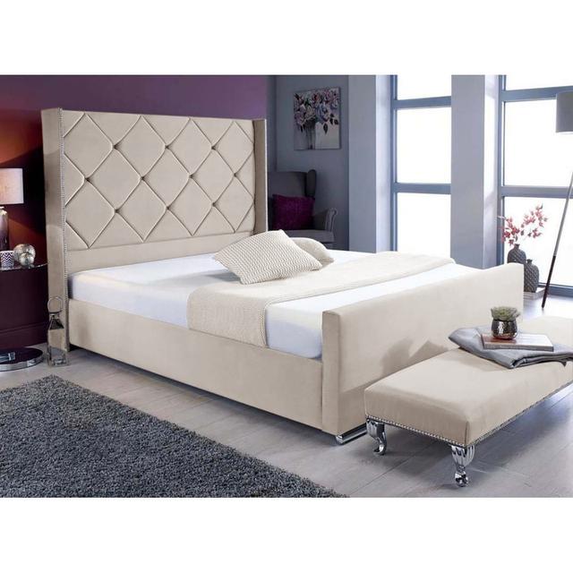 Trask Upholstered Bed Frame Mercer41 Colour: Cream, Size: Double (4'6) on Productcaster.