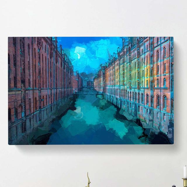 Canal Through Hamburg In Abstract - Wrapped Canvas Print East Urban Home Size: 40cm H x 60cm W x 3cm D on Productcaster.