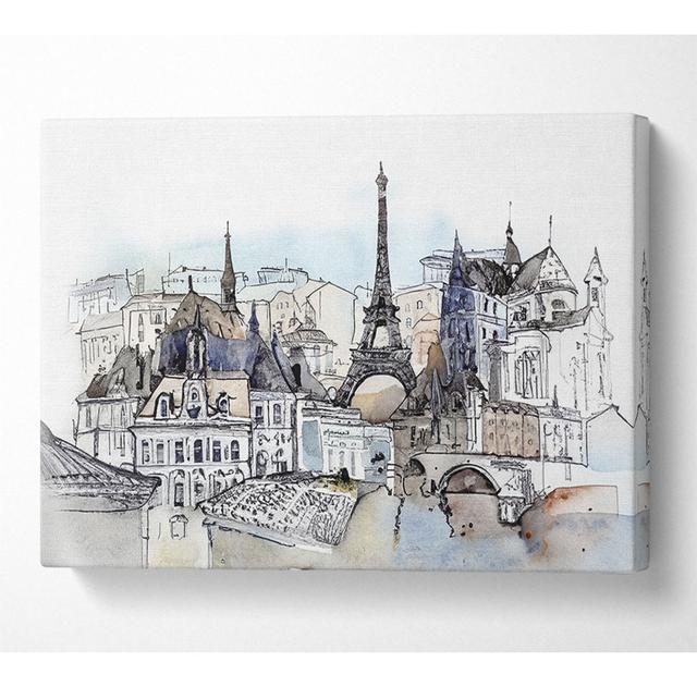 Eiffel Tower Over The Ciity 8 Canvas Watercolour ClassicLiving Size: 101.6cm H x 142.2cm W x 10cm D on Productcaster.