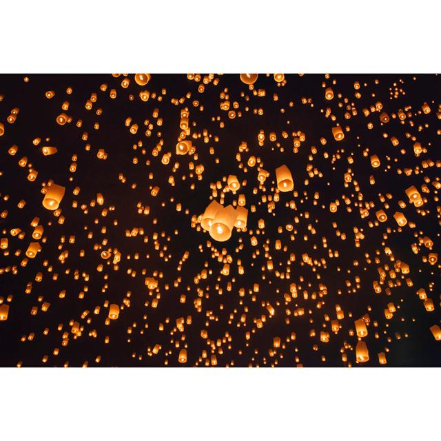 Floating Asian Lanterns - Wrapped Canvas Print 17 Stories Size: 51cm H x 76cm W on Productcaster.