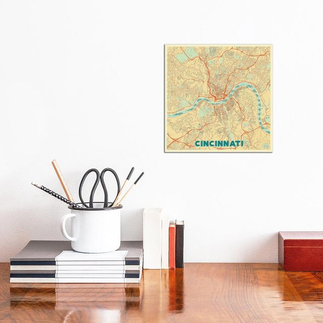 Cincinnati Retro Urban Blueprint Map by Hubert Roguski - Wrapped Canvas Print Williston Forge Size: 30.48cm H x 30.48cm W x 1.91cm D on Productcaster.