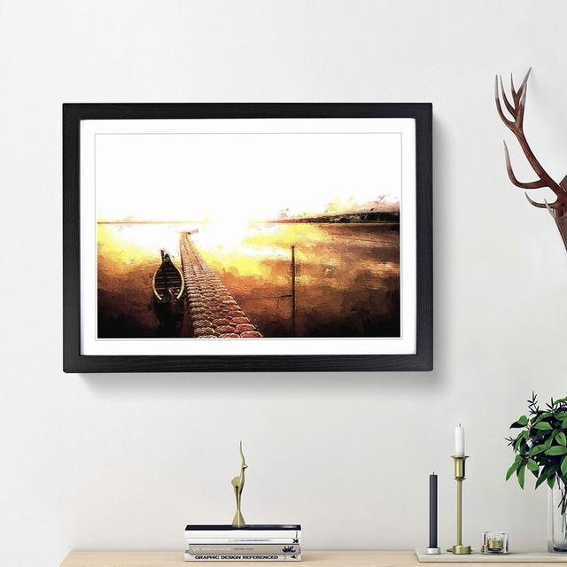 Docked Boat During an Orange Sunset - Picture Frame Painting Print East Urban Home Frame Option: Black Framed, Size: 36cm H x 48cm W x 2cm D on Productcaster.