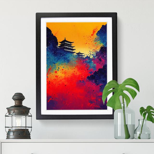 Lionius Japanese Sunset Paint Splatter - Picture Frame Print ClassicLiving Frame Option: Black, Size: 25cm H x 2cm W x 3cm D on Productcaster.