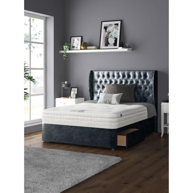 Mandalay Divan Bed Base Rosdorf Park Size: Small Double, Colour: Denium, Storage Type: 2 Foot-End Drawers on Productcaster.