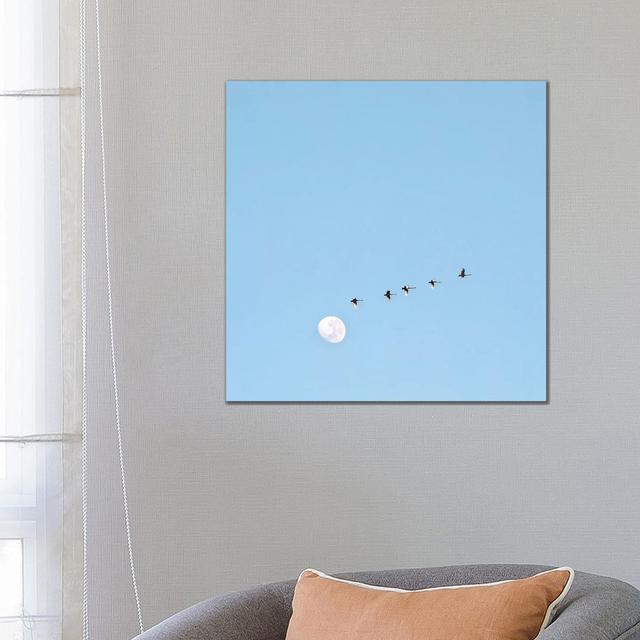 Fly To The Moon by Charlotte Curd - Print on Canvas Ebern Designs Size: 66.04cm H x 66.04cm W x 3.81cm D, Format: Wrapped Canvas on Productcaster.