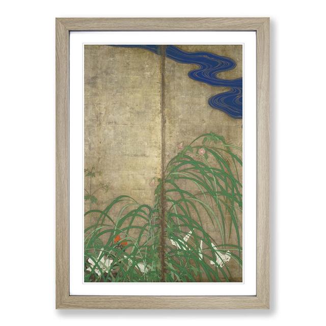 Flowers in the Grass by Sakai Hoitsu - Picture Frame Art Print East Urban Home Size: 91cm H x 60cm W x 2cm D, Frame Option: Oak on Productcaster.